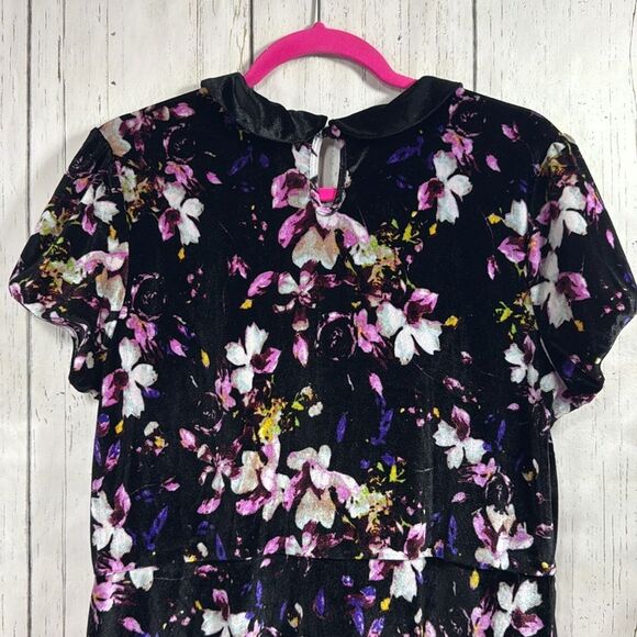 Hot Topic Black Floral Velvet Peter Pan Collar Whimsigoth Witchy Skater Dress - Picture 12 of 16